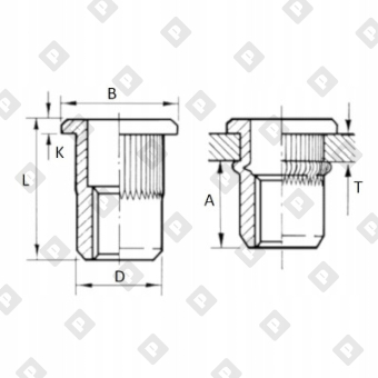 Заклепка М8x16 с внутренней резьбой, насечками и цилиндрическим бортом, оц. сталь - №2