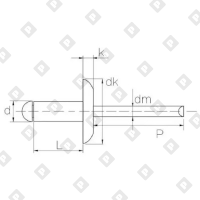 Заклепка вытяжная открытая 4,8x16 с увеличенным бортом 14 мм, оц. сталь / оц. сталь - №2