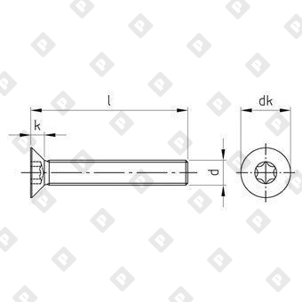 Винт ISO 10642 (DIN 7991) M6x12 с потайной головкой и шлицем TORX, нерж. сталь А2 - №3