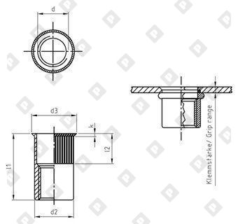 Заклепка-гайка ART 1021 M3x9 с уменьшенным потайным бортиком, с насечками, нерж. сталь А4 - №3