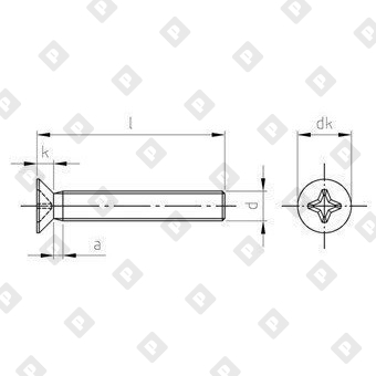 Винт DIN 965 М3x8 с потайной головкой и крестообразным шлицем PH, нерж. сталь A2 - №4