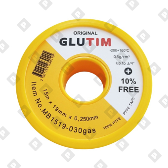 Лента ФУМ д/газа большая 19 мм х 0,25 мм х 15 м, 0.3 г/см3, ПРОФИ, желтая - №1